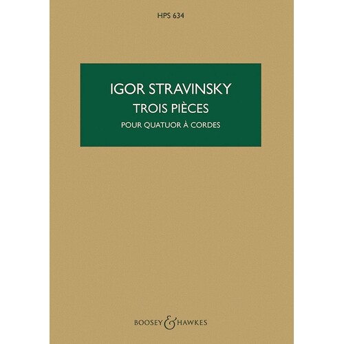 Stravinsky - Three Pieces For String Quartet Study Score Book
