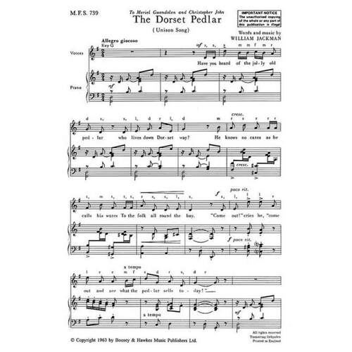 The Dorset Pedlar In G Unison Song (Octavo) Book