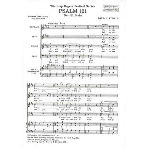 Kodaly - Psalm 121 SATB A Cappella (Octavo) Book