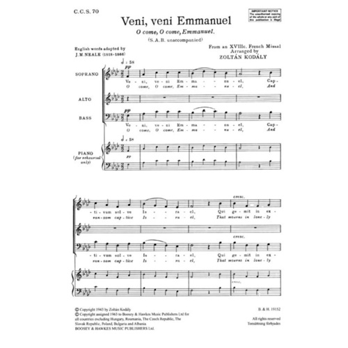Veni Veni Emmanuel Sab A Cappella Book