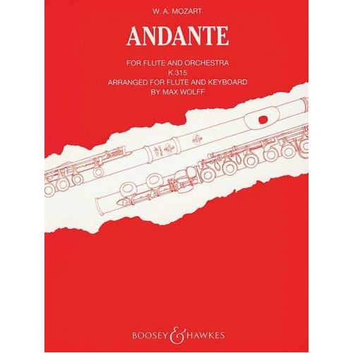 Mozart Andante K 315 for Flute and Piano, C Major, 14 Pages, Published by Boosey & Hawkes