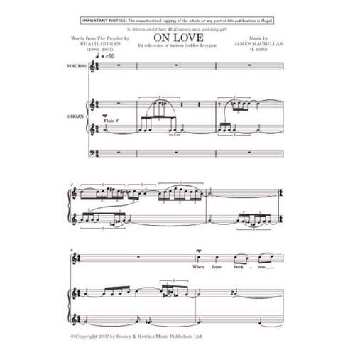 On Love Solo Or Unison Treble Voice And Organ Book