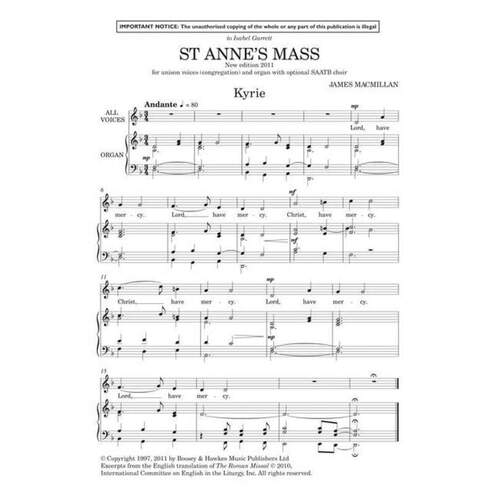St Annes Mass Organ Score Book