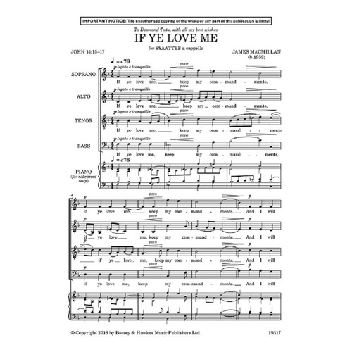 If Ye Love Me SSAATTBB A Cappella by James MacMillan