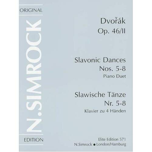 Slavonic Dances Op 46 No 2 (Nos 5-8) Piano Duet Book