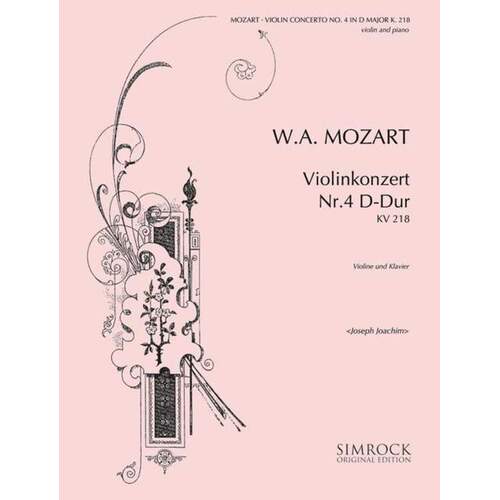 Mozart - Concerto No 4 In D K 218 Violin/Piano (Softcover Book)