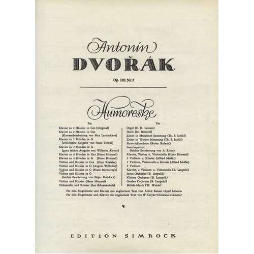 Humoreske Op 101 No 7 Violin Piano Book