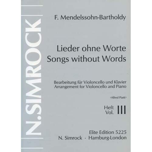 Songs W/O Wrds 3 Cello Book