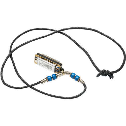 Hohner Mini Harmonica Necklace Deep Blue - Diatonic, Key C, 1-Octave, Brass Reeds, Stainless Steel Cover, 60cm Necklace, 3.7cm Length