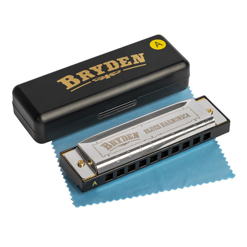Bryden 12 PC Harmonica Set with Case, Cloth, 10 Holes, 20 Brass Reeds, Stainless Steel Cover, Available in All Keys