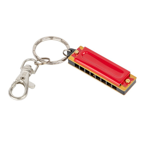 Bryden Mini Harmonica Keyring with 8 Holes, 16 Brass Reeds, Plastic Frame, Red Plated Design