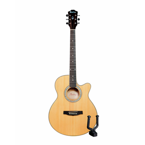 Monterey Folksized Acoustic Guitar Natural with Built-in Tuner & Wall Hanger