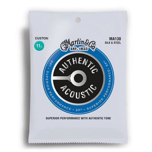 Martin Authentic Acoustic SP Silk & Steel Guitar String Set MA130, Custom Gauge 11.5-47, 6 Strings