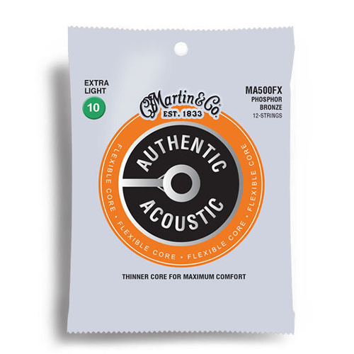 Martin Authentic Acoustic Flexible Core 92/8 Phosphor Bronze Extra Light 12-String Set MA500FX (10-54)