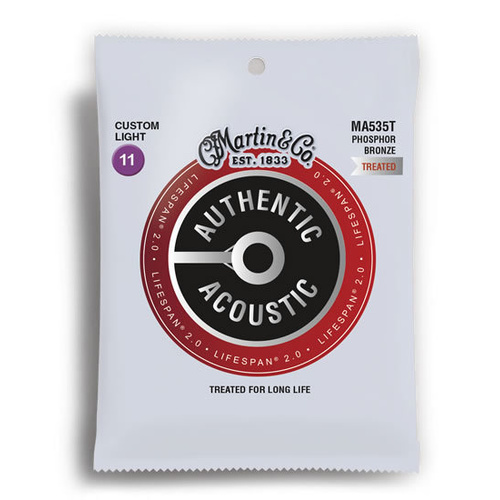 Martin Authentic Acoustic Lifespan 2.0 Phosphor Bronze 92/8 Custom Light Guitar String Set MA535T 11-52
