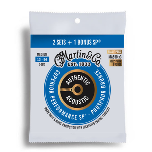 Martin Value 3-Pack Authentic Acoustic SP 92/8 Phosphor Bronze Medium Guitar Strings Set (13-56)