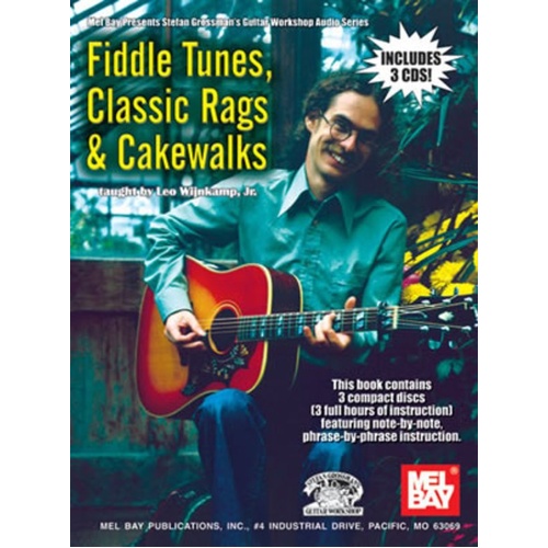 Fiddle Tunes Classic Rags & Cakewalks by Leo Wijnkamp Jr. - 3 Audio CDs, 28 Pages, Guitar Instruction in Open G, Standard & Drop D Tunings