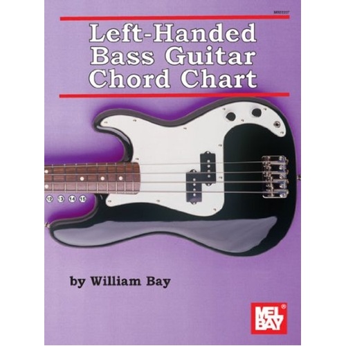 Left Handed Bass Guitar Chord Chart by Mel Bay - 4 Pages, All 12 Keys, Major, Minor, Augmented, Diminished, and More