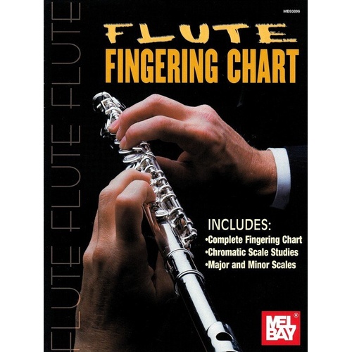 Flute Fingering Chart by Mel Bay Publications, Laminated, Includes Scale Studies, Key Diagrams, and Dynamic Markings, 4 Pages