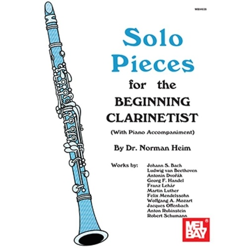 Solo Pieces for the Beginning Clarinetist by Dr. Norman Heim, Mel Bay Publications, 68 pages, suitable for elementary clarinet players.