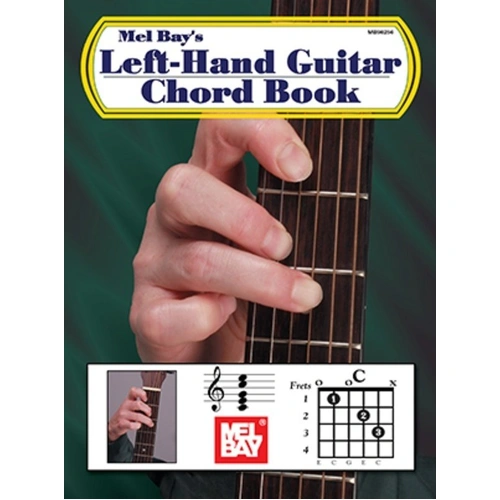 Left-Hand Guitar Chord Book by William Bay, 48 pages, includes major, minor, altered 7ths, and more for left-handed guitarists.