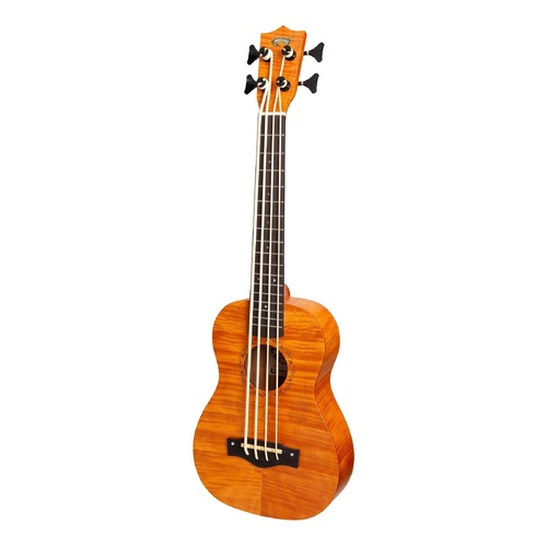 Mojo Flamed Okoume 30" Electric Bass Ukulele Yellowburst MBU-02-YG with KLT-21 Preamp and built-in tuner