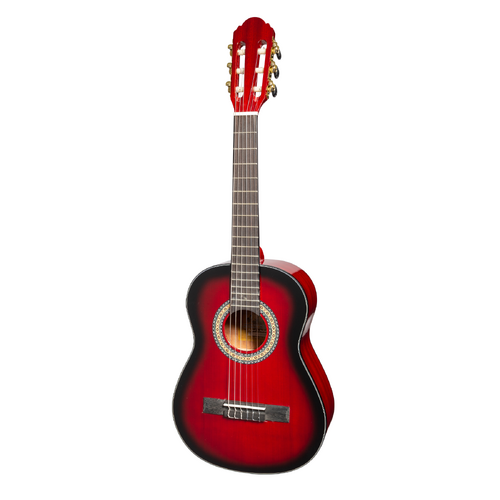 Martinez G-Series 1/2 Size Student Classical Guitar with Built-In Tuner, Trans Wine Red-Gloss, Model MC-12GT-TWR