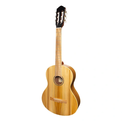 Martinez 3/4 Size Classical Guitar with Built-In Tuner, Jati-Teakwood, Model MC-34T-JTK, Natural Satin Finish, 6 Nylon Strings