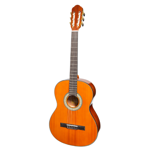 Martinez G-Series Full Size Electric Classical Guitar with Built-in Tuner, Amber-Gloss Finish, Model MC-44GT-AMB