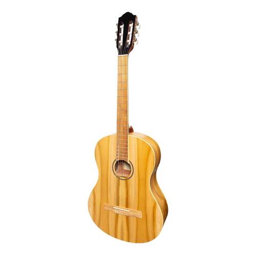 Martinez Slim Jim MC-SJ44PT-JTK Full Size Electric Classical Guitar with Pickup and Tuner, Natural Satin Finish, Jati-Teakwood