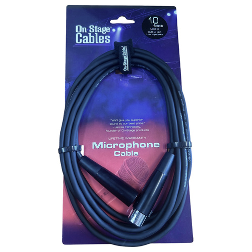 On-Stage 10ft XLR Male to XLR Female Microphone Cable