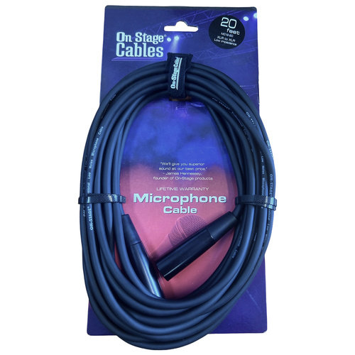 On-Stage 20ft Microphone Cable XLR Male to XLR Female with Nickel Plated Connectors