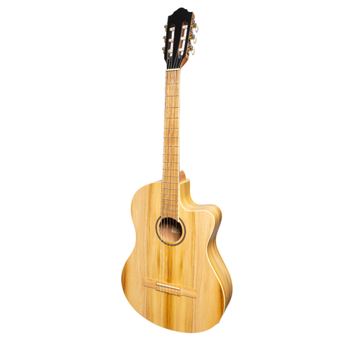 Martinez Slim Jim MCC-SJ44PT-JTK Full Size Electric Classical Guitar with Pickup and Tuner, Natural Satin Finish