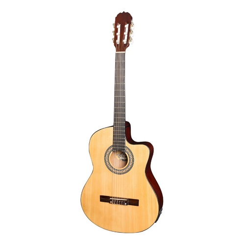 Martinez 'Slim Jim' Full Size Classical Cutaway Slim Neck Spruce Top Acoustic-Electric Guitar (Natural Gloss)
