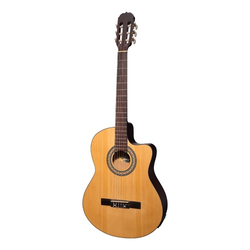 Martinez 'Slim Jim' Full Size Classical Cutaway Slim Neck Spruce Top Acoustic-Electric Guitar (Natural Satin)