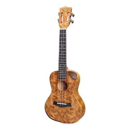 Mojo Traditional Series Solid Birdseye Maple Top Cutaway Concert Ukulele with Gig Bag Natural Satin MCU-01