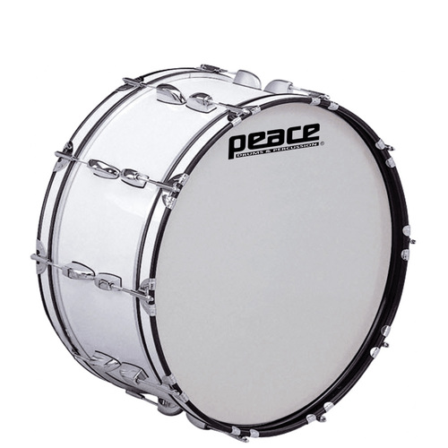 Peace 20-Lug Marching Bass Drum, White, 22 x 10", Maple/Mahogany Shell, Includes DA-49 Strap & DA-50 Mallets, Cadet Series