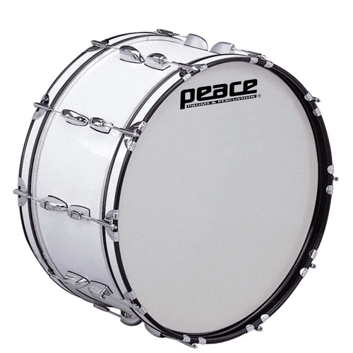 Peace 20-Lug Marching Bass Drum White 24 x 10" - Deluxe Cadet Series, Maple/Mahogany Shell, Includes Strap and Mallets