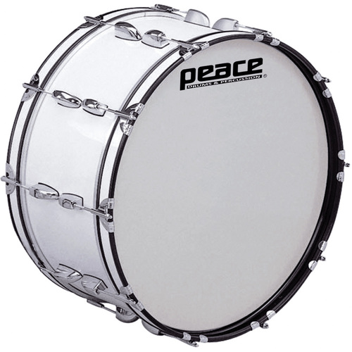 Peace 20-Lug Marching Bass Drum White 26 x 10" Deluxe Cadet Series with Maple/Mahogany Shell and Accessories