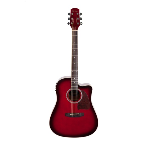 Martinez Acoustic-Electric Dreadnought Cutaway Guitar (Wine Redburst)