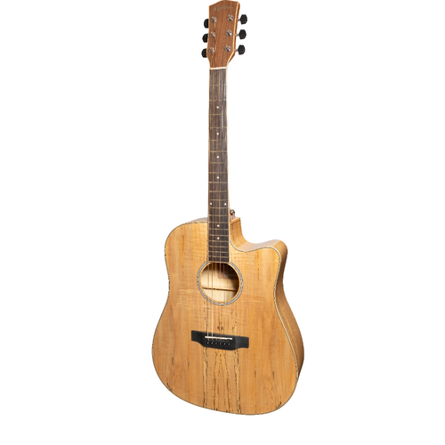 Martinez MDC-31SM-NGL Spalted Maple Acoustic-Electric Dreadnought Cutaway Guitar Natural Gloss