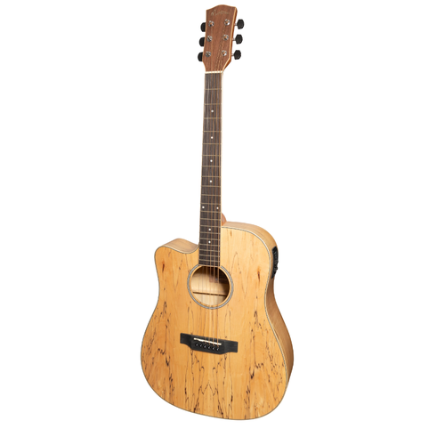 Martinez MDC-31SML-NGL Spalted Maple Acoustic-Electric Dreadnought Cutaway Guitar Left Handed Natural Gloss