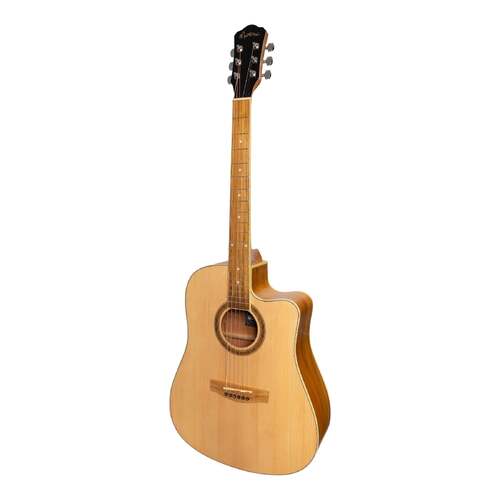 Martinez MDC-41 '41 Series' Dreadnought Cutaway Acoustic-Electric Guitar, Natural Satin, 6 Strings, Built-in Tuner