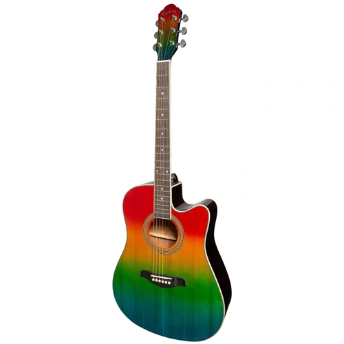 Martinez MDC-41G-MUCL Dreadnought Acoustic Guitar, Cut-away Gloss Finish, Rainbow Gloss, 6 Strings, Right Handed, 1 Year Warranty