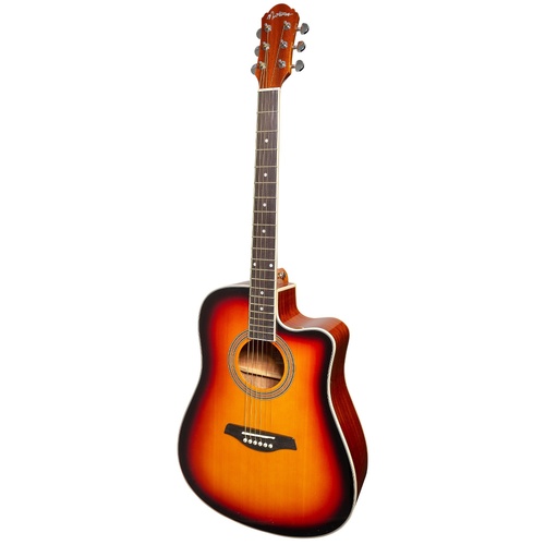 Martinez MDC-41G-TSB Dreadnought Acoustic Guitar, Cut-away Gloss Finish, Gloss Tobacco Burst, 6 Strings, Right Handed