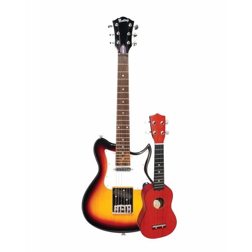 Monterey Traveler Electric Guitar MDE-34SB with Free Red Ukulele Bundle