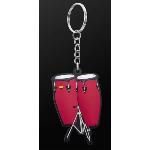 Musician Designer Conga Red Keyring - 3D PVC Music Keychain, Durable, Gift Envelope Included, Perfect for Keys and Bags