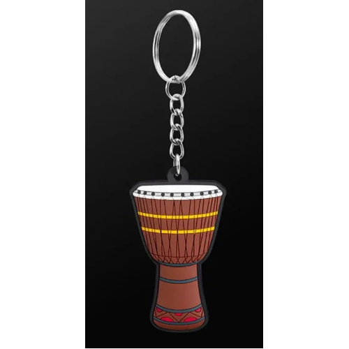 Musician Designer African Drum Keyring - Brown PVC Music Keychain