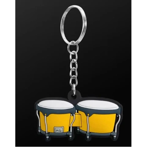 Musician Designer Yellow Bongo Keyring, 3D Detail, Eco-Friendly PVC, Durable Music Keychain, Gift Envelope Included, One Pack