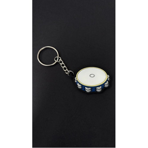 Musician Designer Blue Tambourine Keyring, PVC, 3D Detail, Durable, Packaged with Gift Envelope